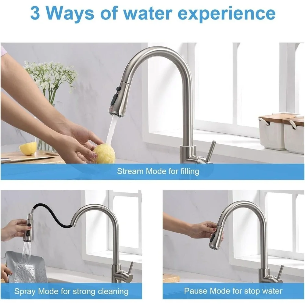 Brushed Nickel Kitchen Sink Faucet Pull down Sprayer Stainless‎ Steel Kitchen